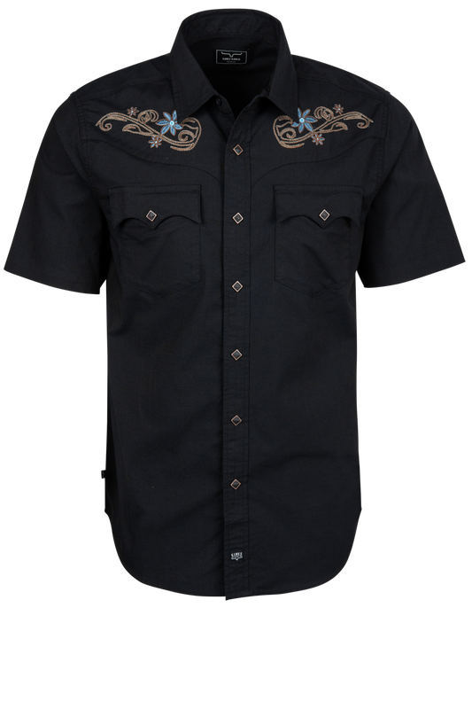 Leland Embroidered Snap Front Shirt - Black