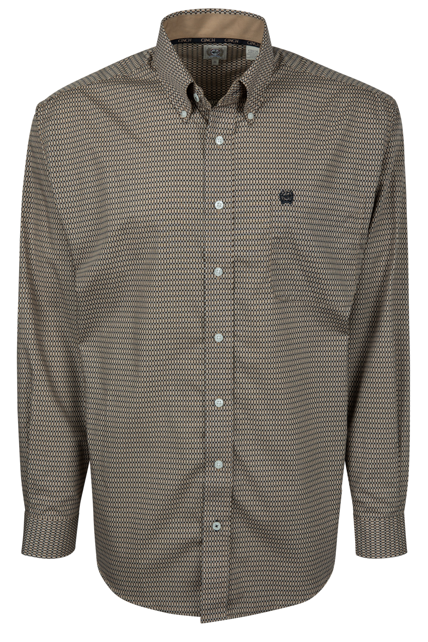 Cinch Argyle Print Button Front Shirt - Khaki