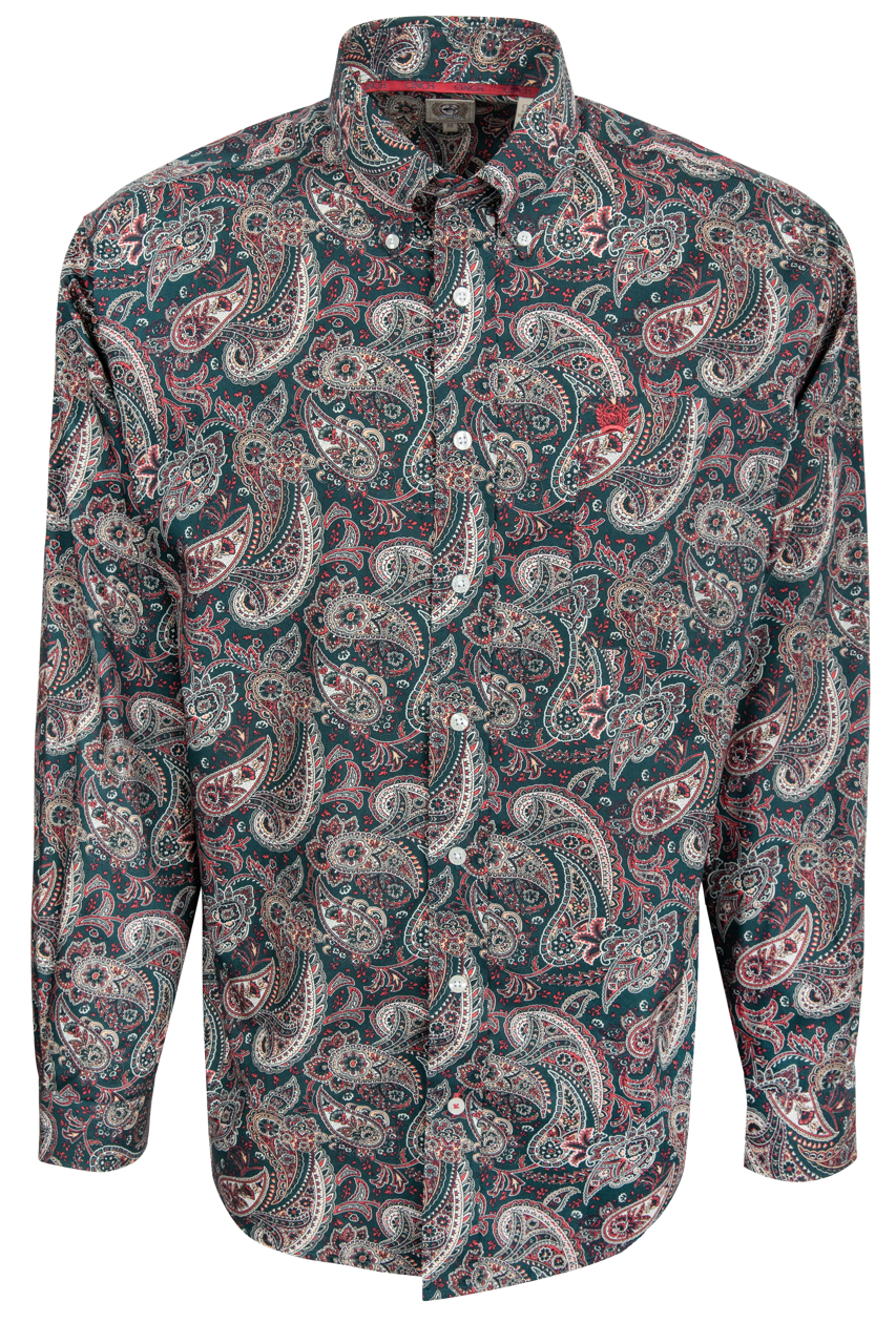 Cinch Paisley Print Button-Down Shirt - Teal