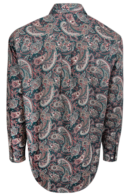 Cinch Paisley Print Button-Down Shirt - Teal