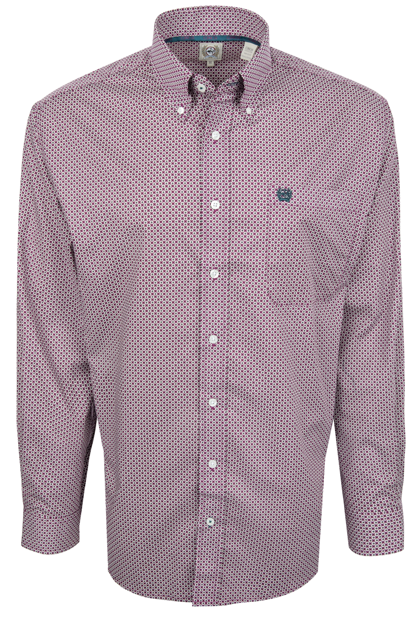 Cinch Foulard Print Button-Down Shirt - Purple