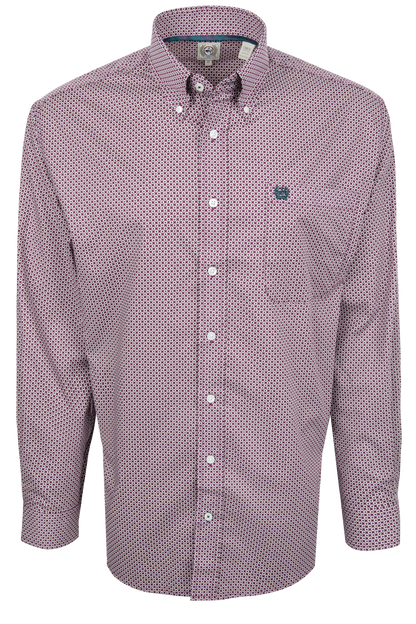 Cinch Foulard Print Button-Down Shirt - Purple
