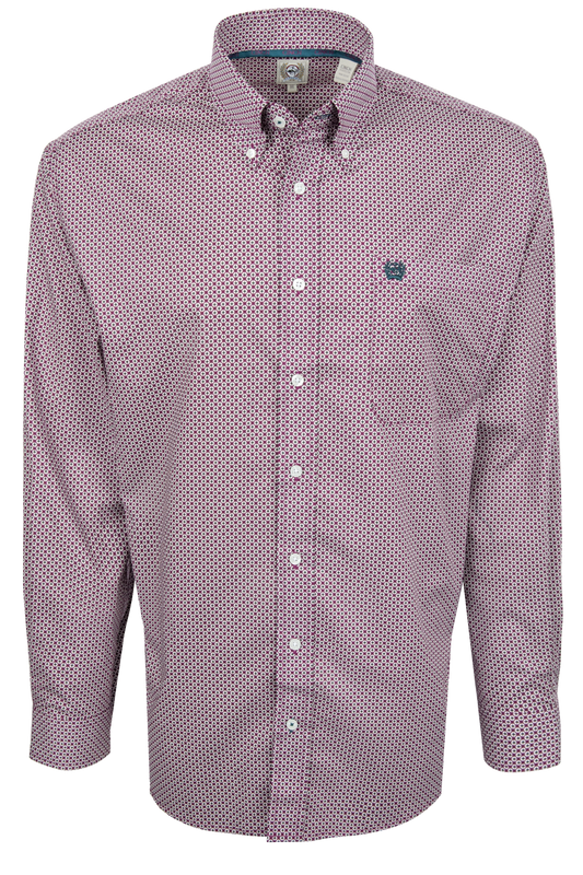 Cinch Foulard Print Button-Down Shirt - Purple