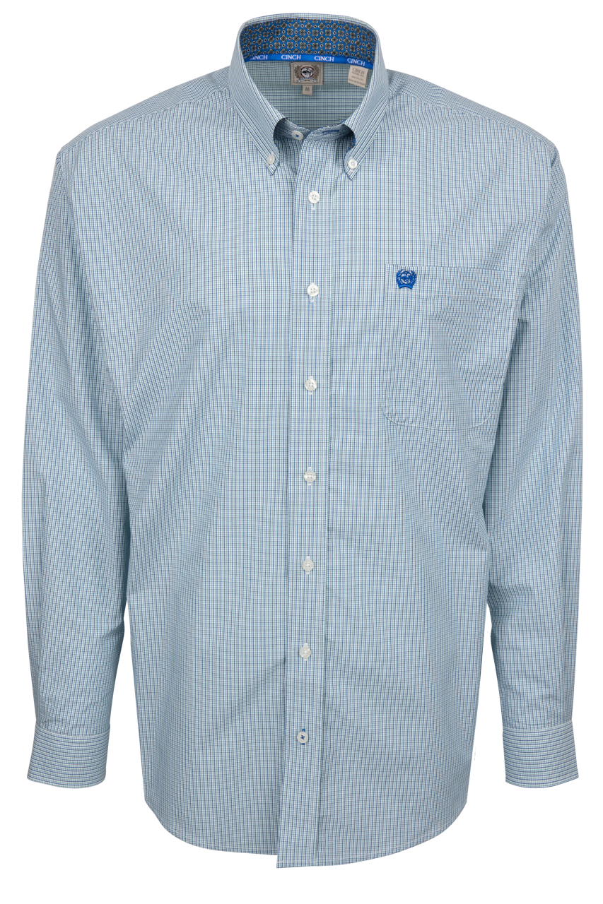 Cinch Micro Plaid Button-Down Shirt - Green/Blue