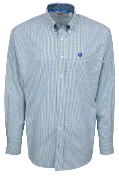 Cinch Micro Plaid Button-Down Shirt - Green/Blue