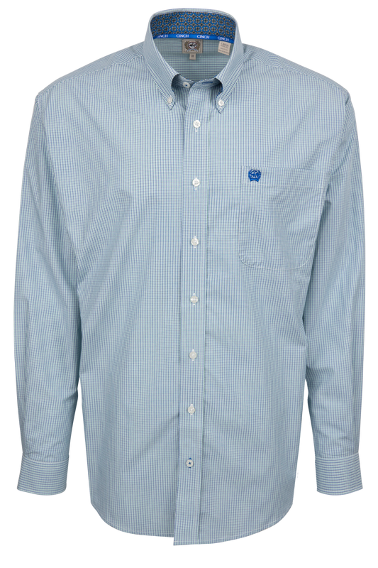 Cinch Micro Plaid Button-Down Shirt - Green/Blue