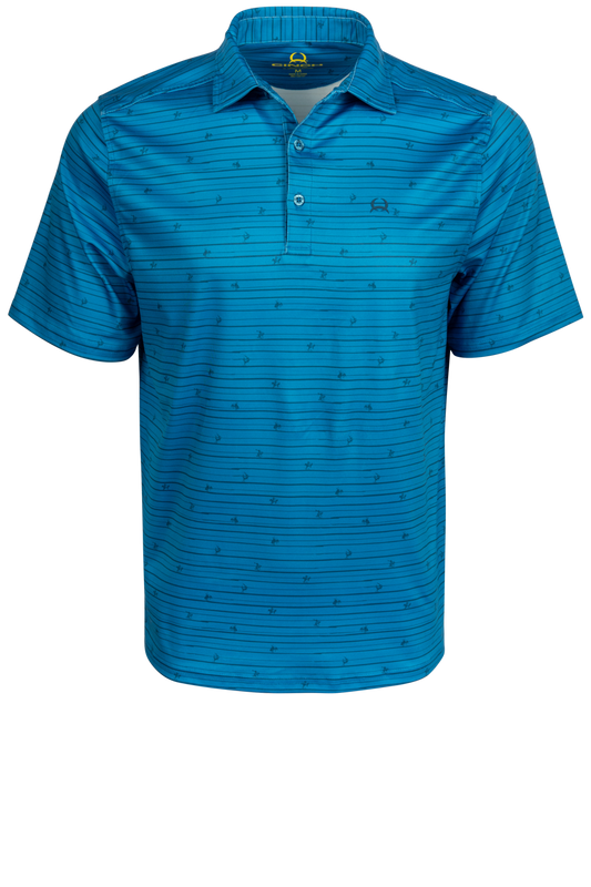 Cinch Buck Stripe Print Polo Shirt - Blue