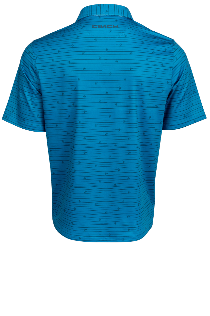 Cinch Buck Stripe Print Polo Shirt - Blue
