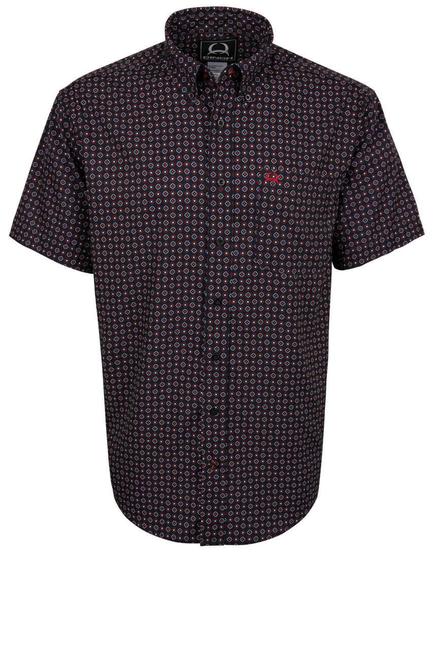 Cinch Diamond Print Button Down Shirt - Navy