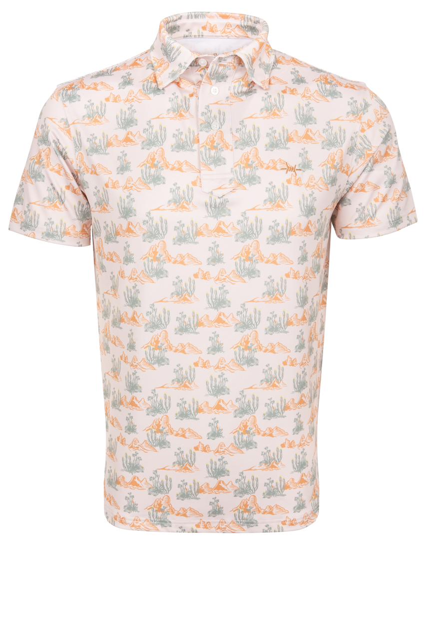 Short sleeve polo with cactus and Texas brush pattern