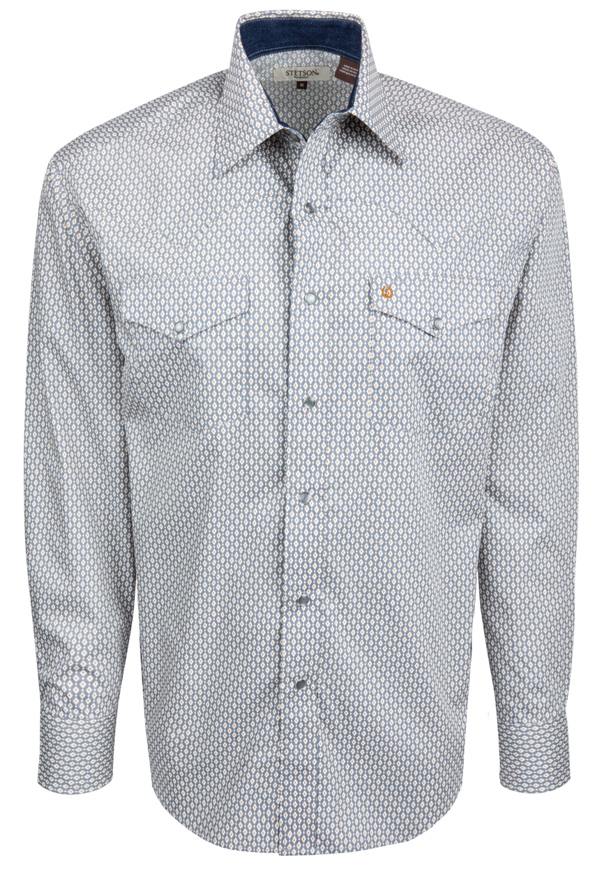 Stetson Men's Snap Front Shirt - Gray Diamond