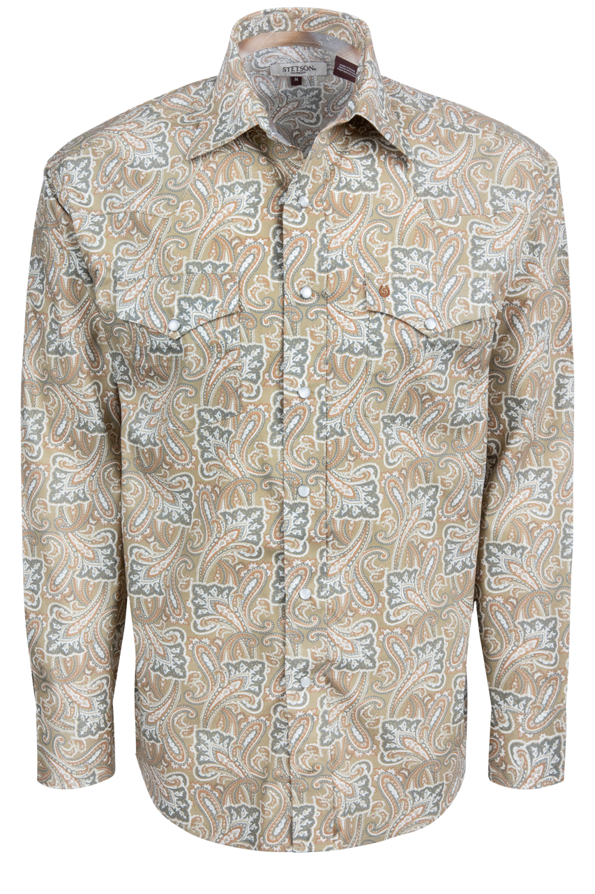 Stetson Men's Paisley Snap Front Shirt - Brown