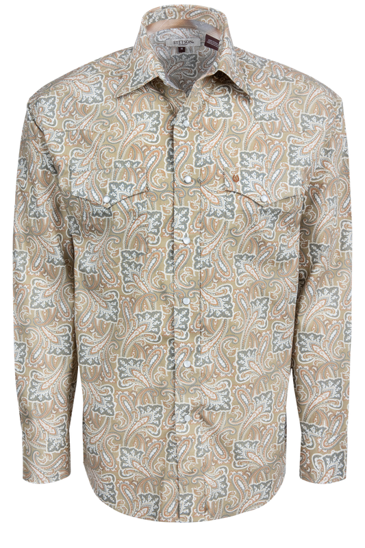 Stetson Men's Paisley Snap Front Shirt - Brown