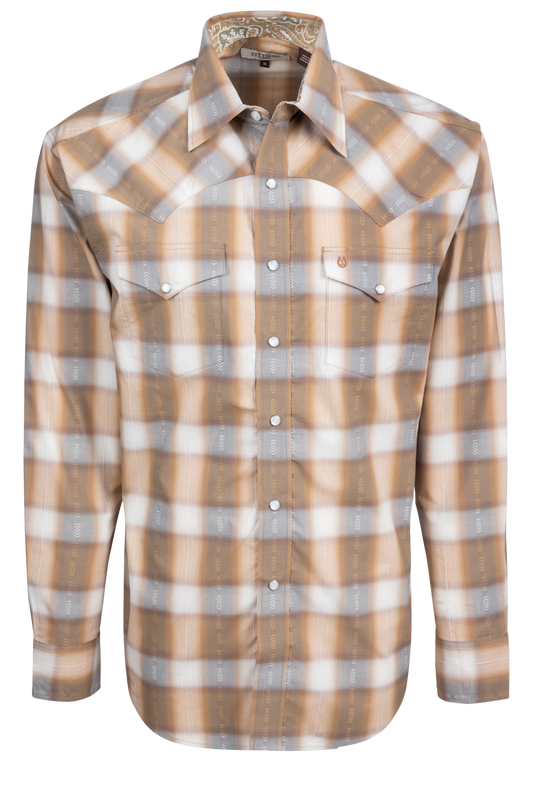 Stetson Men's Plaid Snap Front Shirt - Light Brown