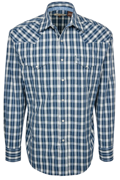 Stetson Men's Plaid Western Snap Shirt - Navy