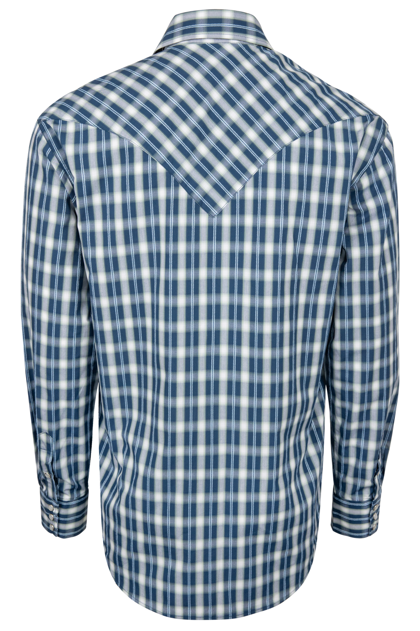 Stetson Men's Plaid Long Sleeve Snap Shirt - Navy