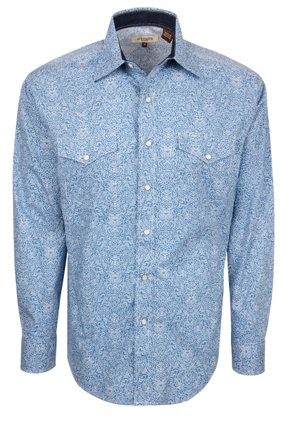 Stetson Men's Blue Scroll Print Snap Shirt