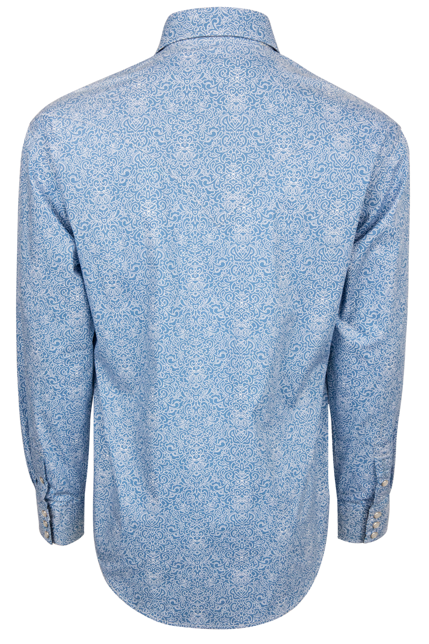 Stetson Men's Blue Scroll Print Snap Shirt