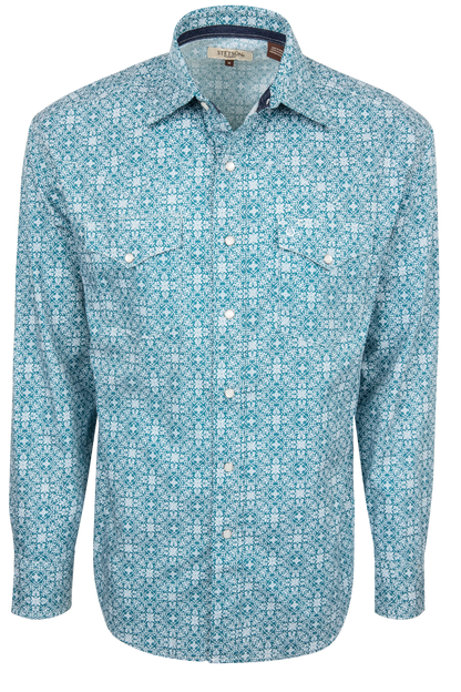 Stetson Medallion Print Long Sleeve Snap Shirt - Teal