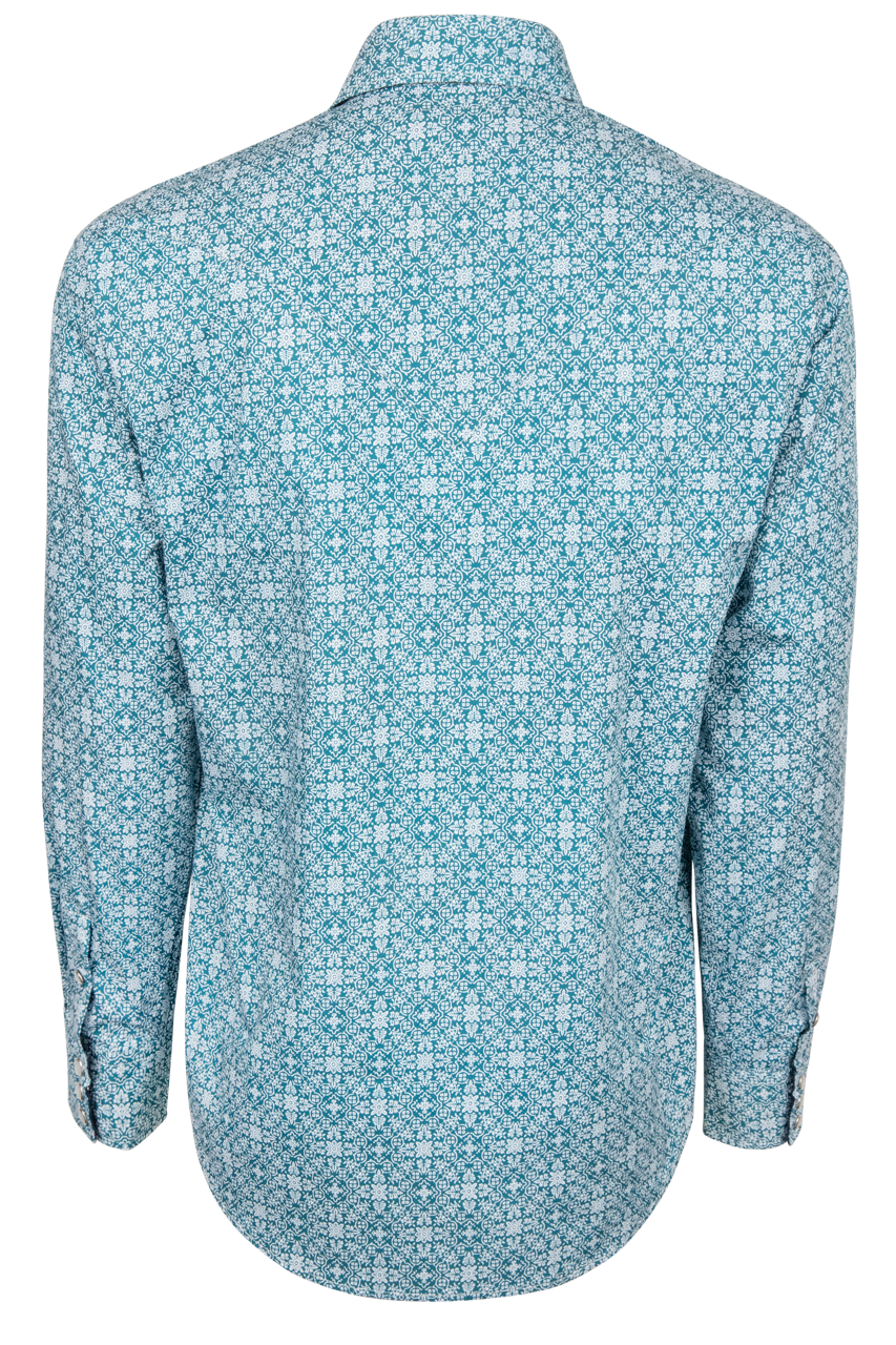 Stetson Medallion Print Long Sleeve Snap Shirt - Teal