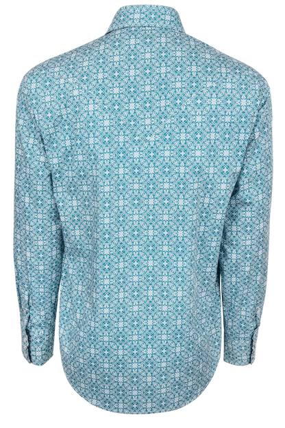 Stetson Medallion Print Long Sleeve Snap Shirt - Teal