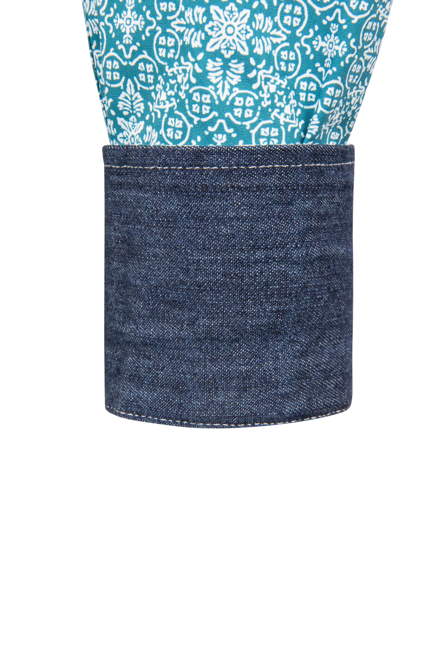 Stetson Medallion Print Long Sleeve Snap Shirt - Teal