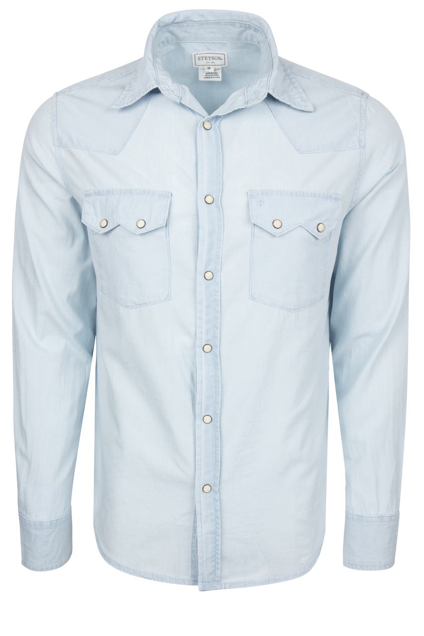 Stetson Light Wash Chambray Western Snap Shirt
