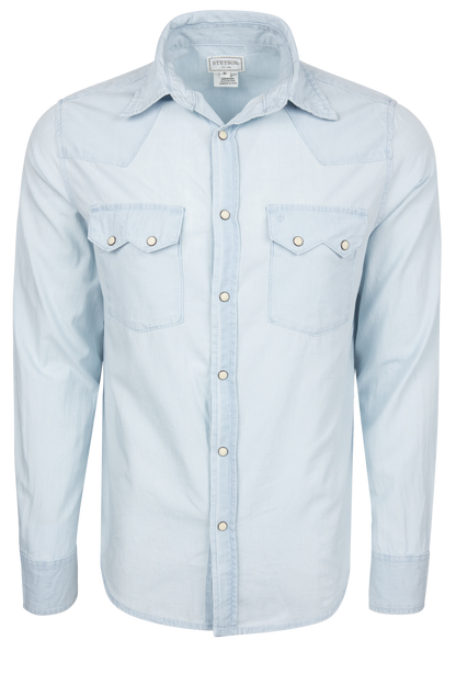 Stetson Light Wash Chambray Western Snap Shirt