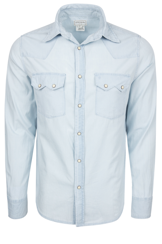 Stetson Light Wash Chambray Western Snap Shirt