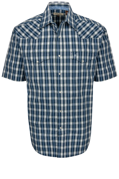 Stetson Men's Plaid Short Sleeve Snap Shirt - Navy