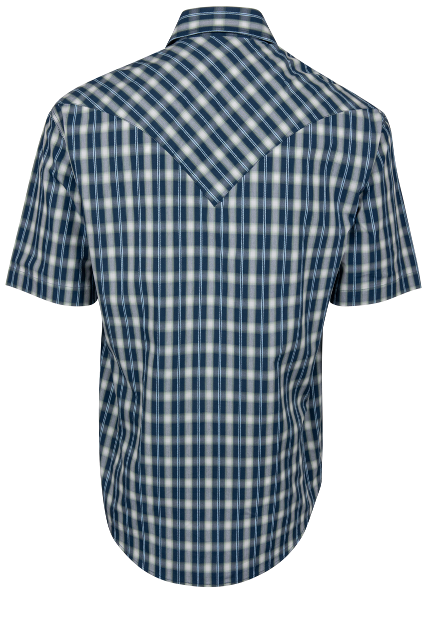 Stetson Men's Plaid Short Sleeve Snap Shirt - Navy