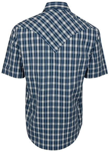 Stetson Men's Plaid Short Sleeve Snap Shirt - Navy