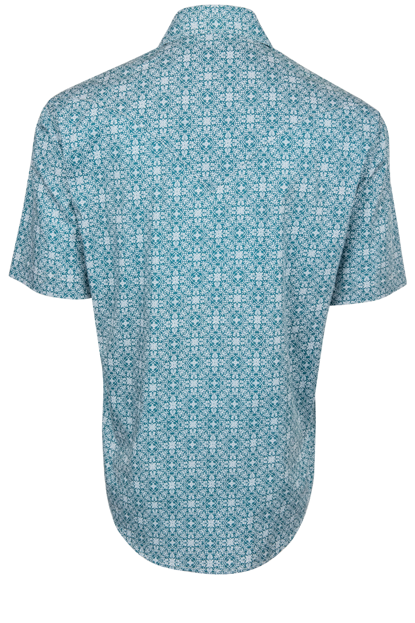 Stetson Medallion Print Short Sleeve Snap Shirt - Teal