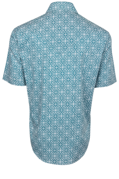 Stetson Medallion Print Short Sleeve Snap Shirt - Teal