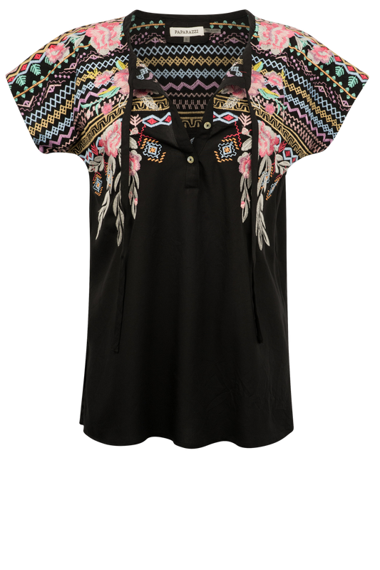 Paparazzi Embroidered Placket Blouse