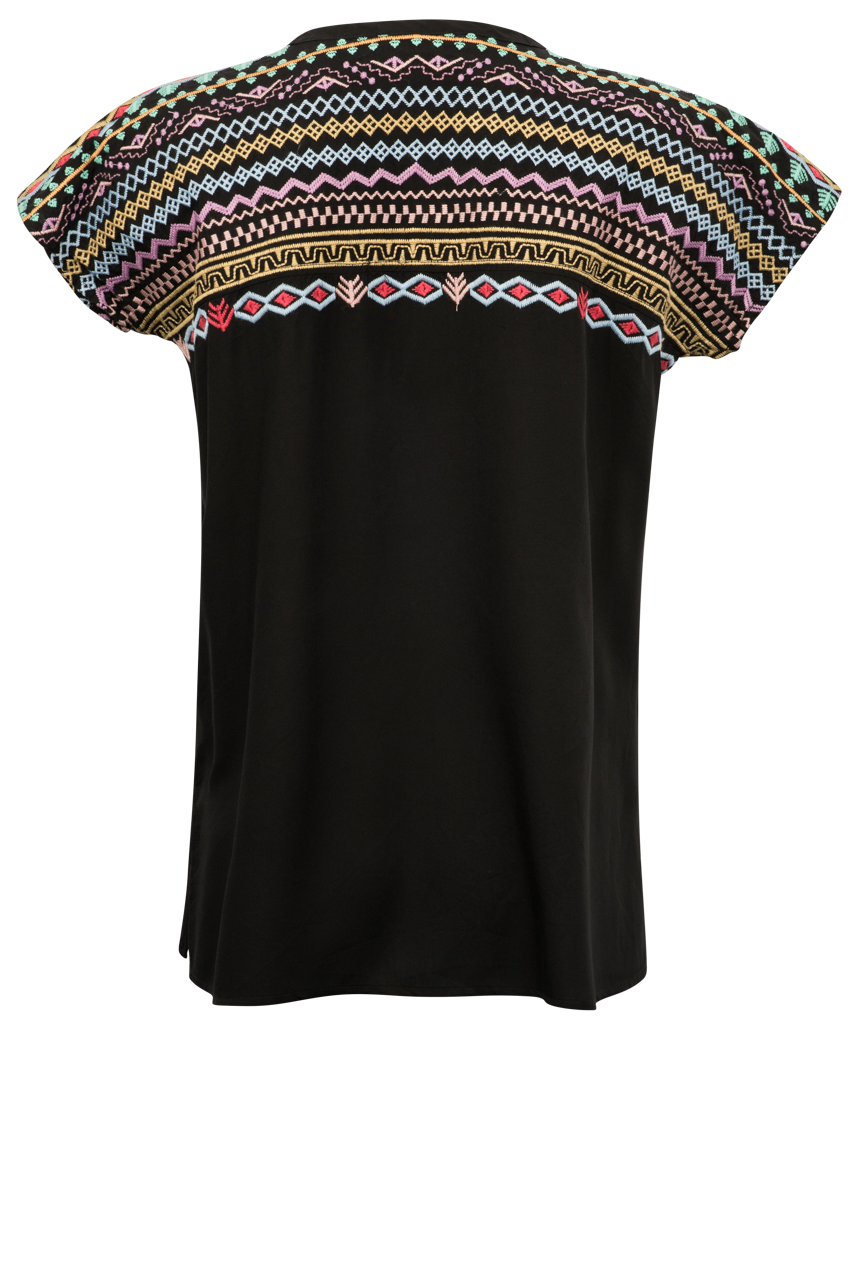 Paparazzi Embroidered Placket Blouse
