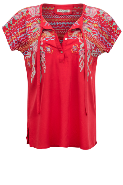 Paparazzi Embroidered Placket Blouse