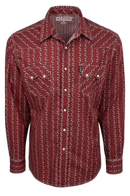 Cinch Floral Vine Western Snap Shirt - Burgundy