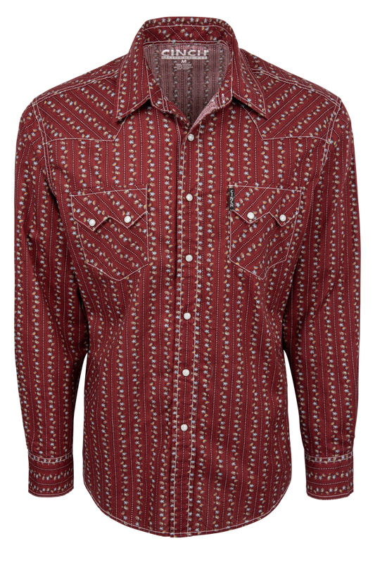 Cinch Floral Vine Western Snap Shirt - Burgundy