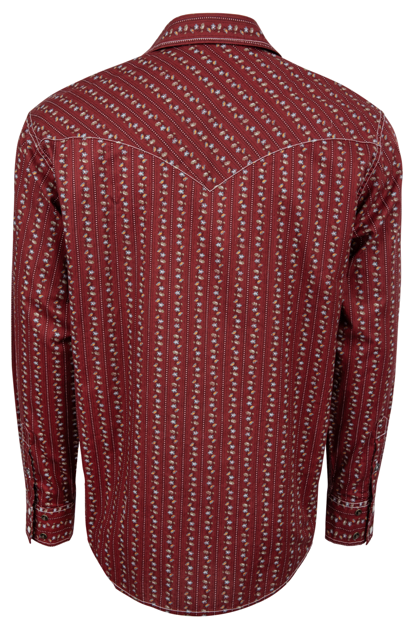 Cinch Floral Vine Western Snap Shirt - Burgundy
