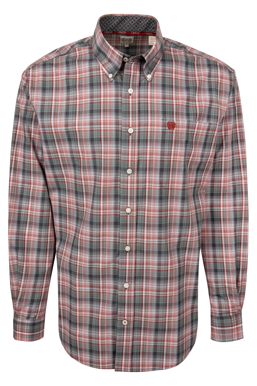 Cinch Plaid Button Down Shirt - Blue/Burgundy
