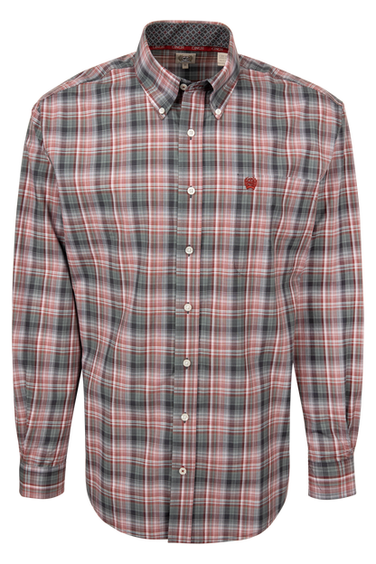 Cinch Plaid Button Down Shirt - Blue/Burgundy