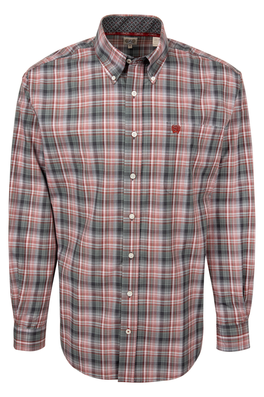 Cinch Plaid Button Down Shirt - Blue/Burgundy