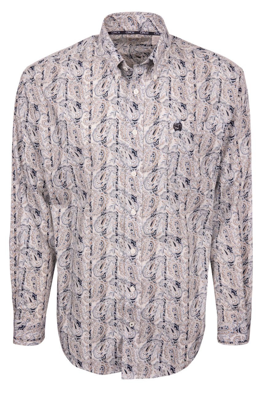 Cinch Paisley Print Button Down Shirt - Cream
