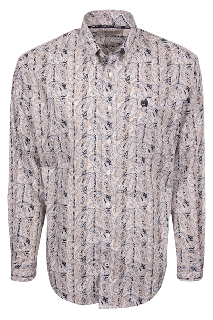 Cinch Paisley Print Button Down Shirt - Cream