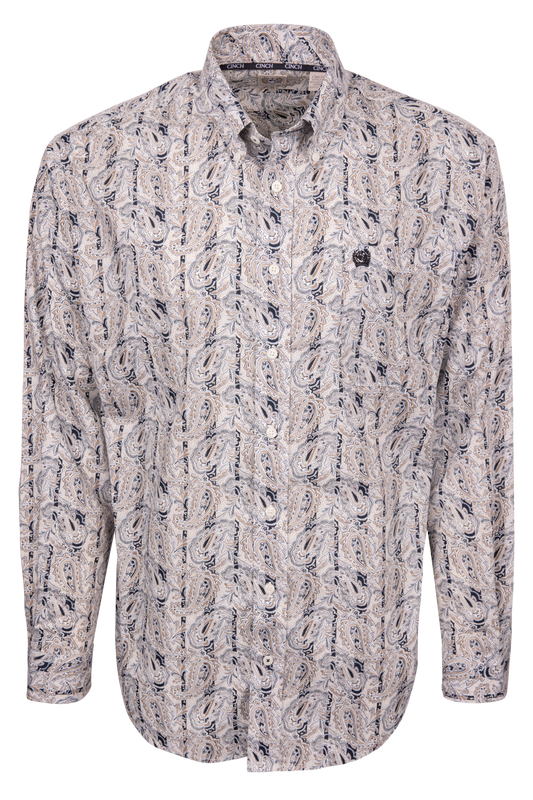 Cinch Paisley Print Button Down Shirt - Cream