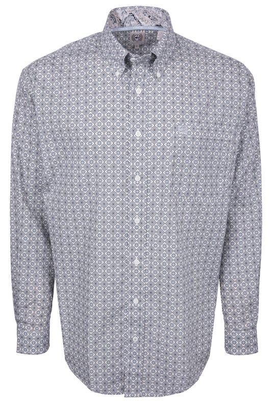 Cinch Foulard Print Button Down Shirt - Royal