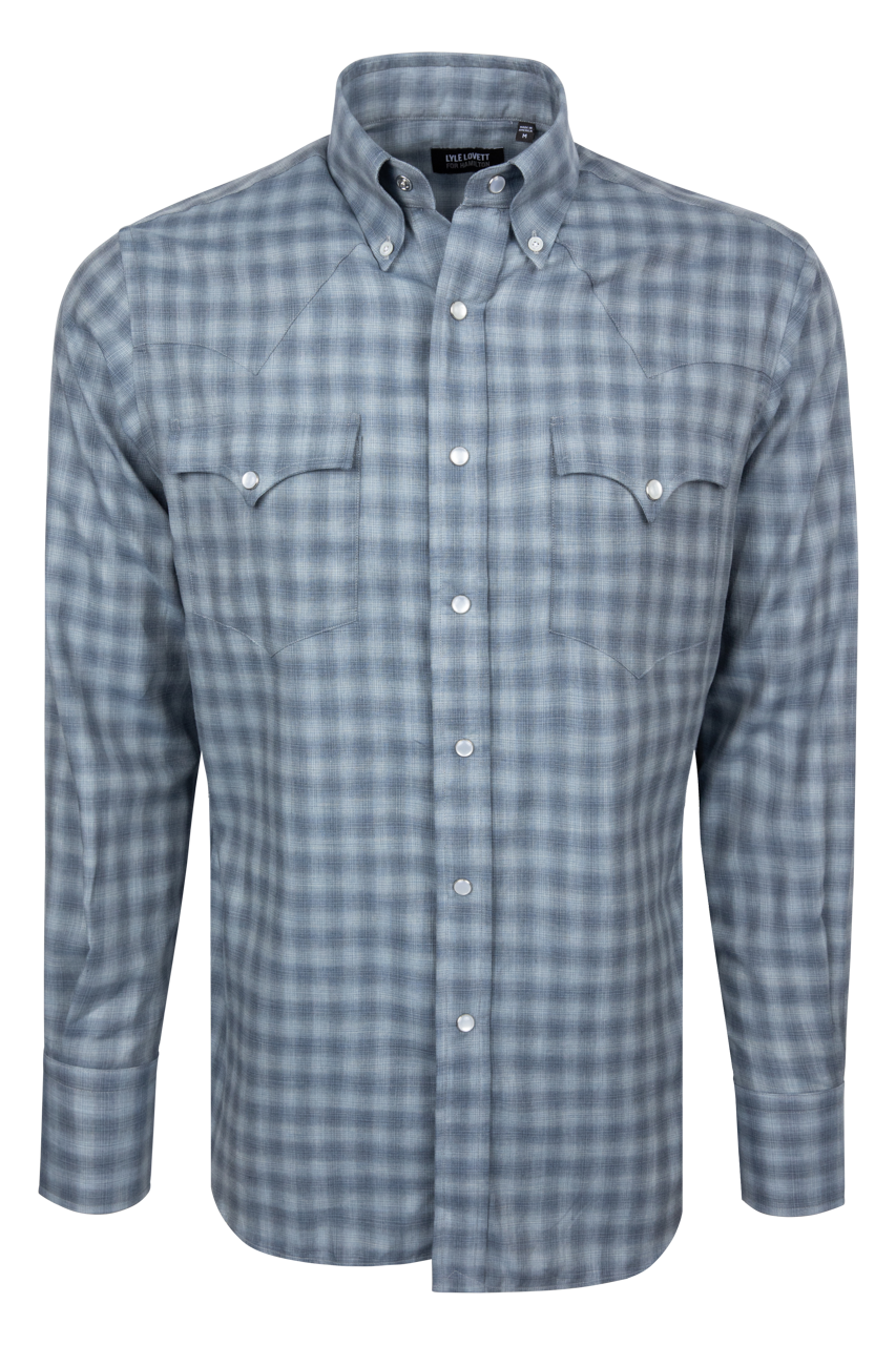 Lyle Lovett For Hamilton Blue Plaid Snap Shirt