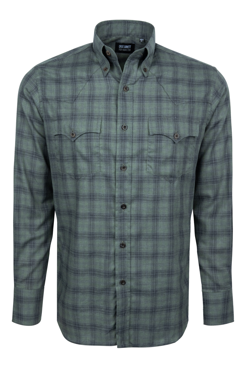 Lyle Lovett For Hamilton Green Plaid Button Down Shirt