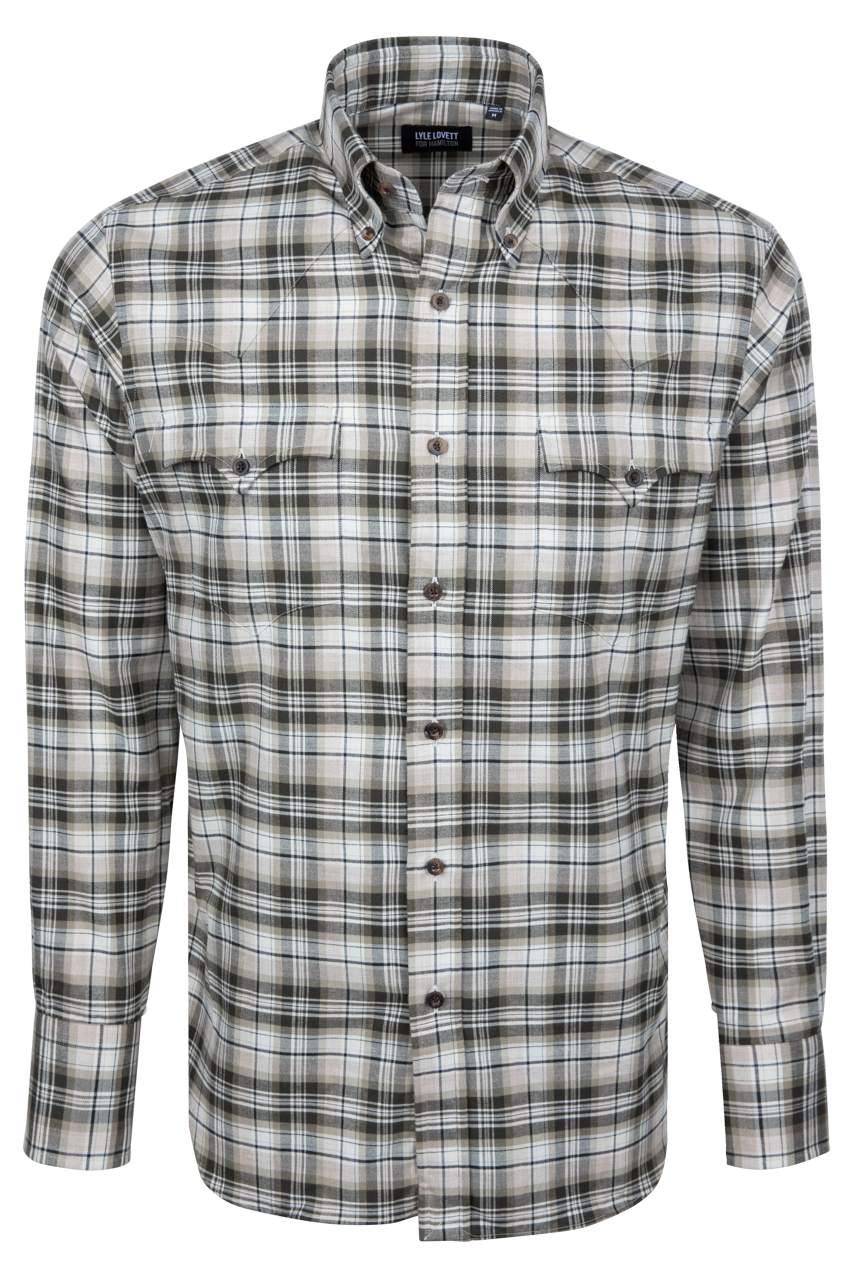 Lyle Lovett For Hamilton Tan Plaid Button Down Shirt